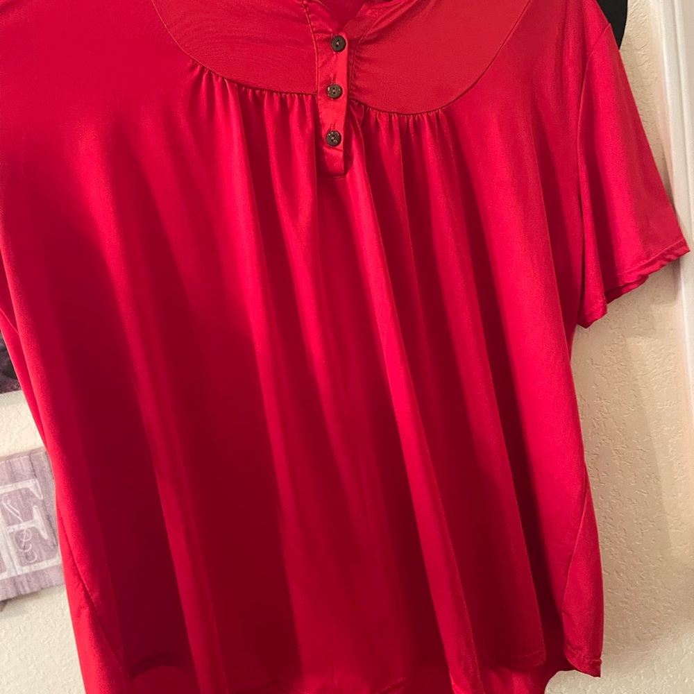 Womens Short sleeve red thin button front top size 3XL pre-owned - Picture 7 of 11